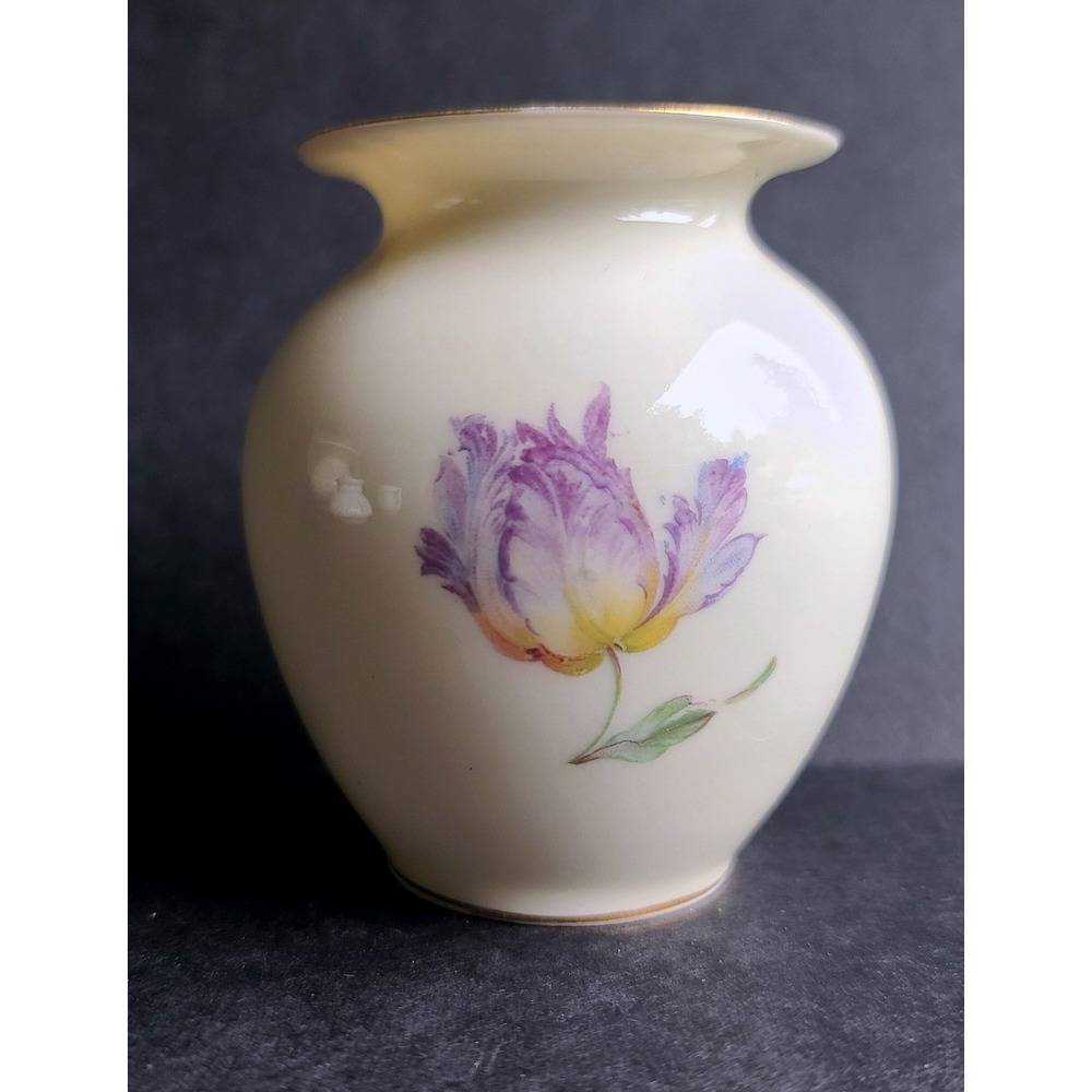 Vintage Bavaria German‎ Porcelain Floral Bud Vase Gold Rim 3.5" Kunst Kronach